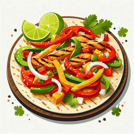 Mexican tacos with chicken and vegetables. Vector illustration of mexican tacos.のイラスト素材
