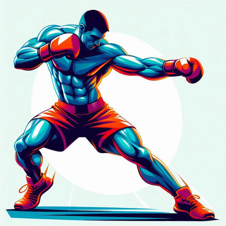 Vector illustration of a strong man in boxing gloves. Sportsman vector illustration.のイラスト素材