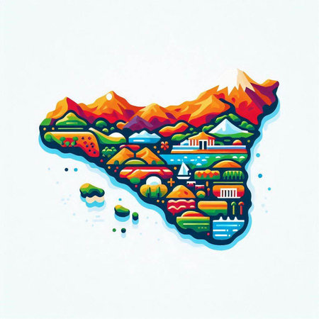 Mongolia map with colorful icons on white background. Vector illustration.のイラスト素材