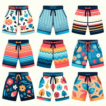 Set of colorful men's trunks. Vector illustration in flat style.のイラスト素材