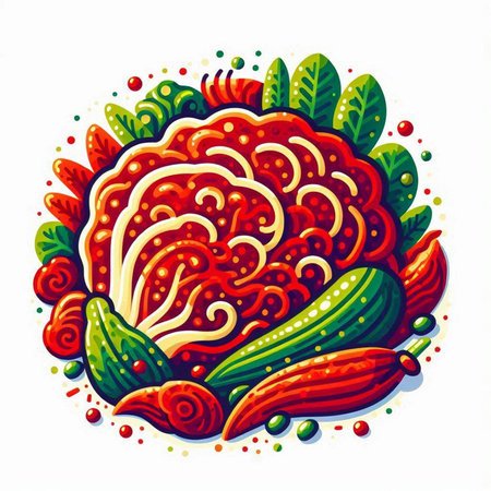 Hand drawn illustration with vegetables. Vector illustration. Cucumber, tomato, pepper, cucumber.のイラスト素材