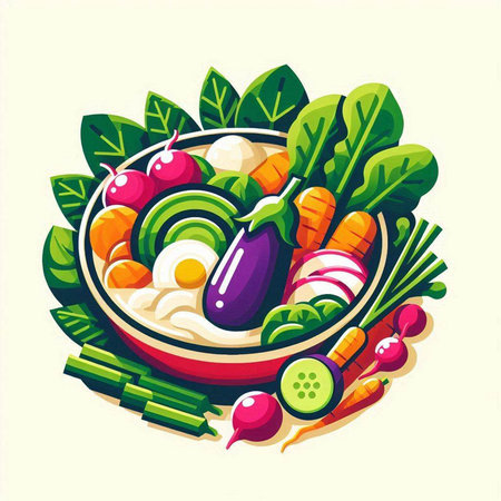 Vegetable salad in a bowl. Healthy food. Vector illustration.のイラスト素材