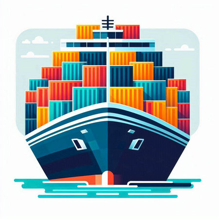Vector illustration of a ship in the sea. Cargo ship in flat style.のイラスト素材