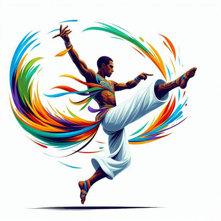 Colorful illustration of a man in a dance pose on a white backgroundのイラスト素材