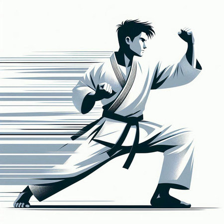 karate fighter. Karate man in kimono vector illustrationのイラスト素材