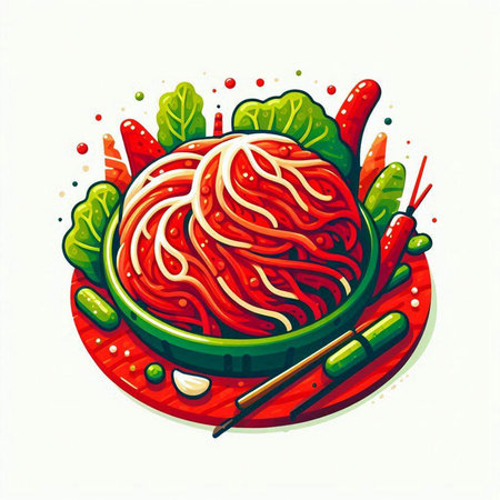 Illustration of a bowl of korean food - kimchiのイラスト素材