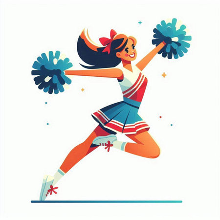 Cheerleader with pompoms. Cheerleader vector illustration.のイラスト素材