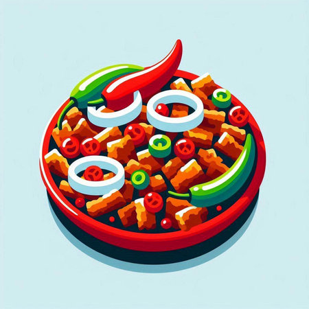 Illustration of a traditional mexican food dish with chilli pepperのイラスト素材