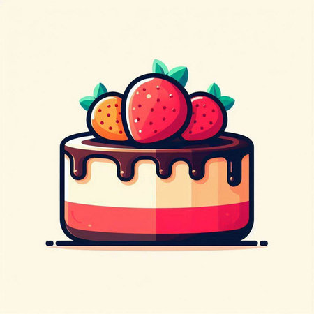 Cake with strawberries. Vector illustration in cartoon style on a light background.のイラスト素材