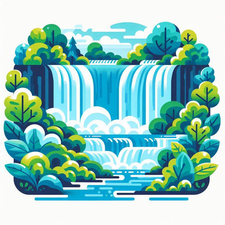 Waterfall in the forest. Vector illustration in a flat style.のイラスト素材