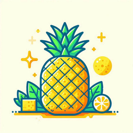 Pineapple vector illustration. Pineapple flat line art icon.のイラスト素材