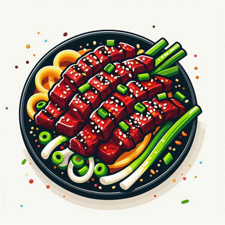 Illustration of a plate of japanese hot dog with vegetablesのイラスト素材