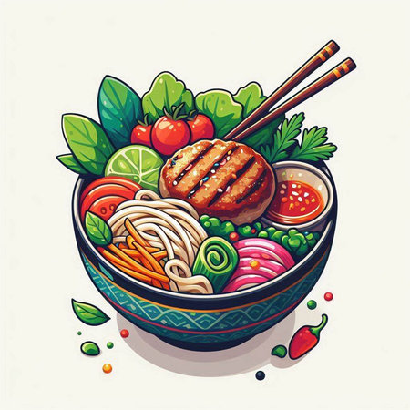 Bowl of Asian noodle with chopsticks. Vector illustration.のイラスト素材