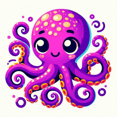 Cute cartoon octopus. Vector illustration isolated on white background.のイラスト素材