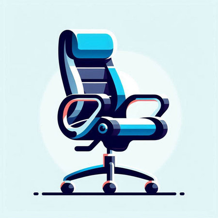 Office chair in blue and white colors. Vector illustration of a modern office chair.のイラスト素材