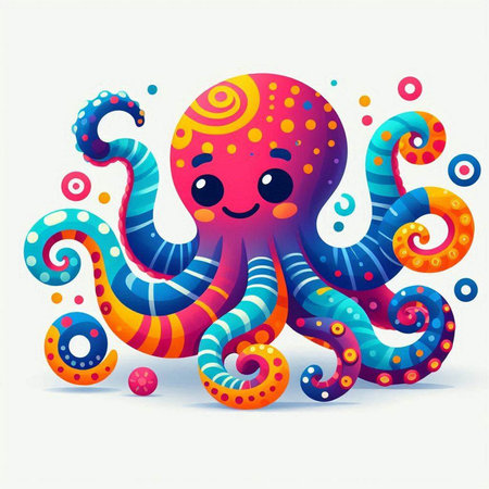 Cute cartoon octopus on white background. Colorful vector illustration.のイラスト素材