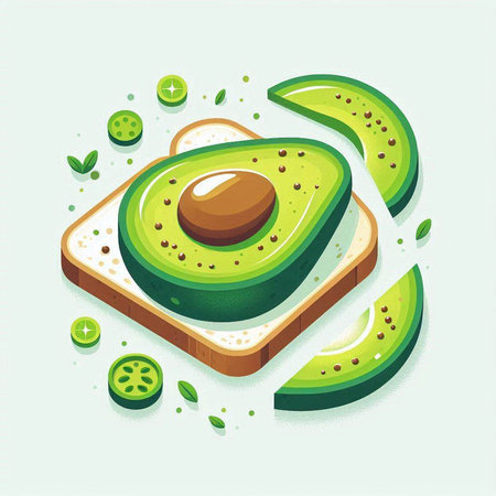 Avocado slice on toast. Vector illustration. Healthy food concept.