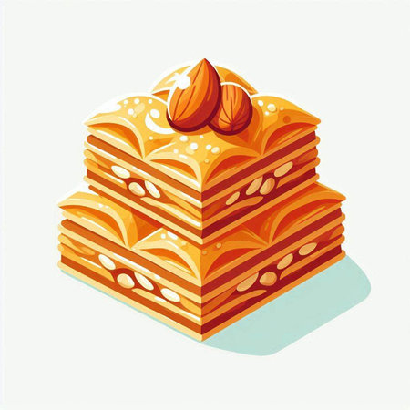 Baklava with nuts on a white background. Vector illustration.の写真素材