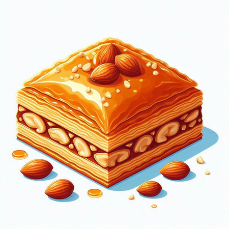 Illustration of a piece of baklava on a white background