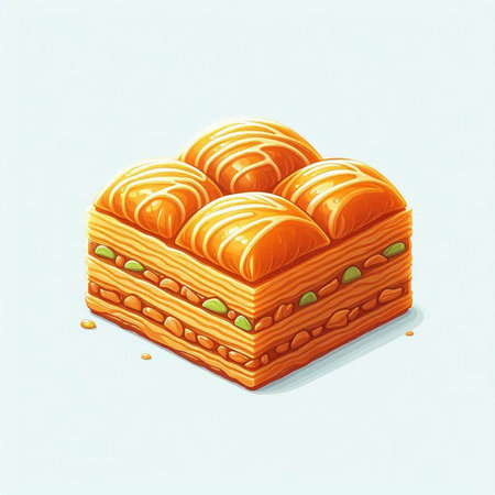 Traditional turkish dessert baklava with pistachio, vector illustration