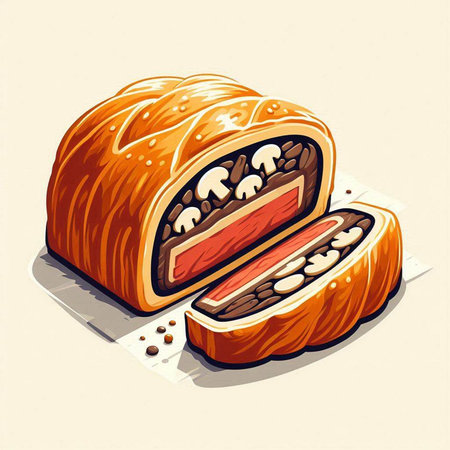 Baked loaf of bread on a white background. Vector illustration.