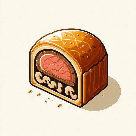 Illustration of a loaf of bread with cheese on a white background