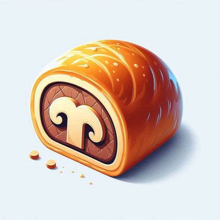 Chocolate roll with cream and nuts on a white background. 3d illustrationの写真素材