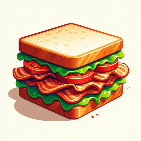 Sandwich with ham, cheese, tomato and lettuce. Vector illustration.