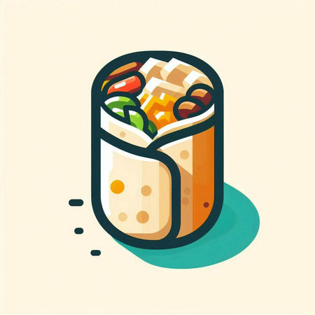 Illustration of a wrap with meat, vegetables and cheese in a flat styleの写真素材