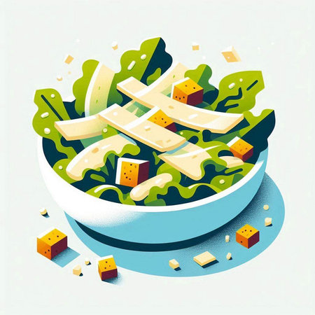 Salad with cheese in a bowl. Vector illustration. Eps 10の写真素材