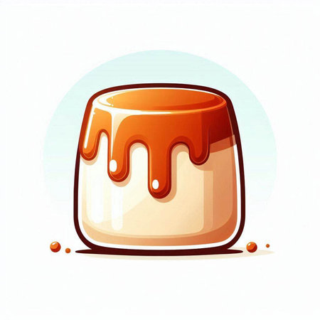 Illustration of chocolate pudding in cartoon style on a white background.