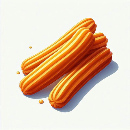 Illustration of a group of hot dogs on a white background.