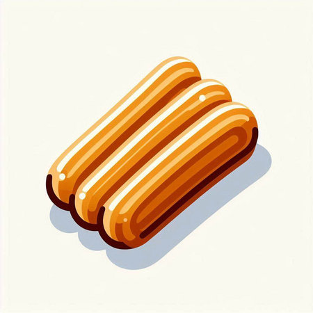 Illustration of a set of hot dogs on a white background.