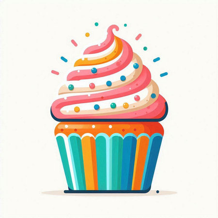 Cupcake vector illustration. Cupcake with cream and sprinkles.