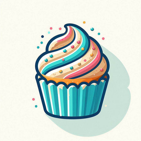 Cupcake with cream and colored sprinkles. Vector illustration.