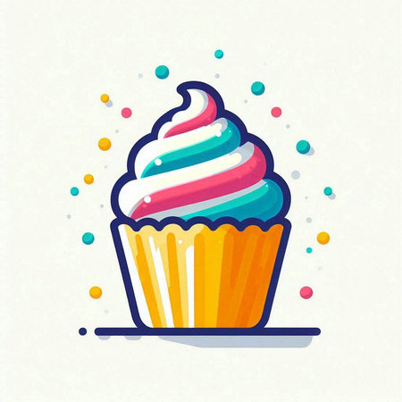 Cupcake icon. Vector illustration of a cupcake with colorful cream.