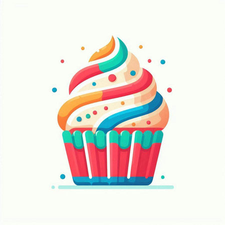 Colorful cupcake icon in flat style isolated on white background. Vector illustration.