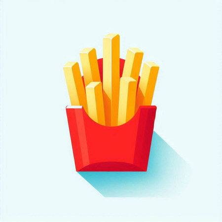 French fries in a red box on a blue background. Vector illustration
