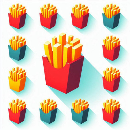 French fries in a red box. Vector illustration of fast food.