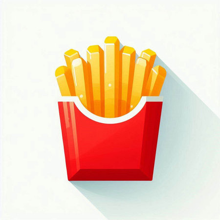 French fries in a red box. Fast food. Vector illustration.