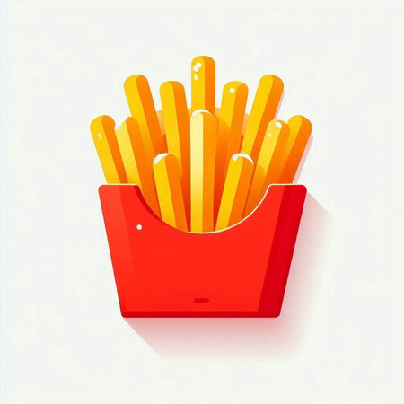 French fries in a red box on a white background. Vector illustration