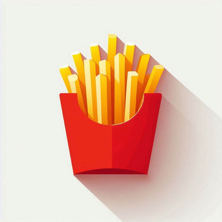 Illustration of french fries in a red box on a white background