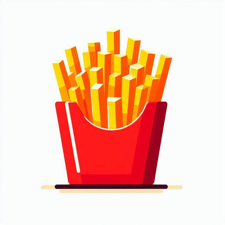 French fries in red box isolated on white background. Vector illustration.