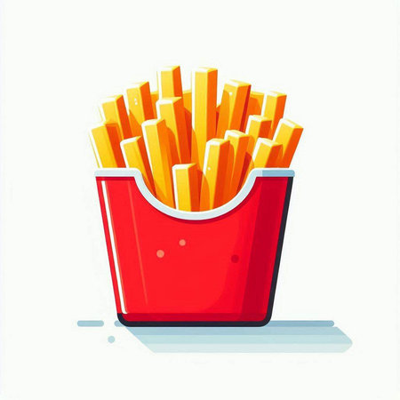 French fries in red box isolated on white background. Vector illustration.