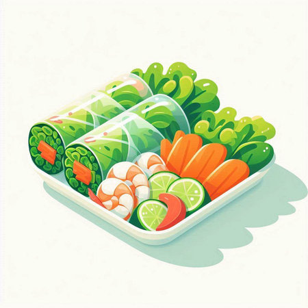 Illustration of sushi rolls in a plastic container. Vector illustration.