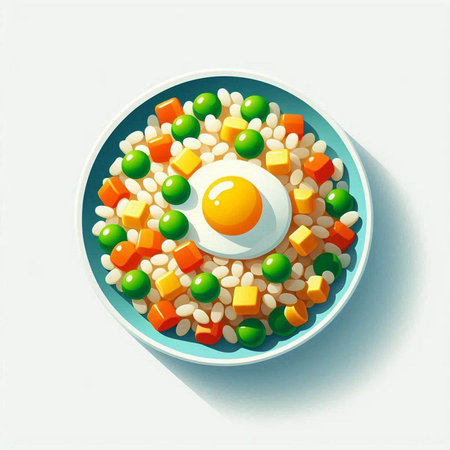 Illustration of a plate full of candies and a fried egg