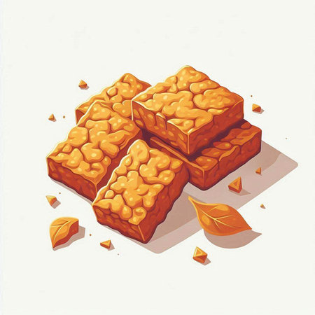 Illustration of a set of isometric cubes of brown sugar.