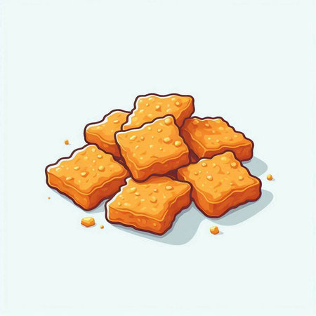Illustration of a pile of crackers on a blue background.
