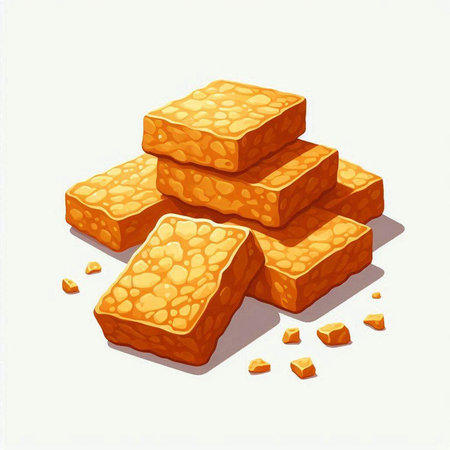 Illustration of a pile of yellow sugar cubes on a white background