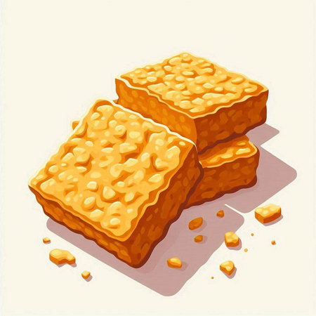 Illustration of three crumbly biscuits on a white background.